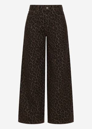 Wide-Leg-Jeans mit Leo-Muster - braun