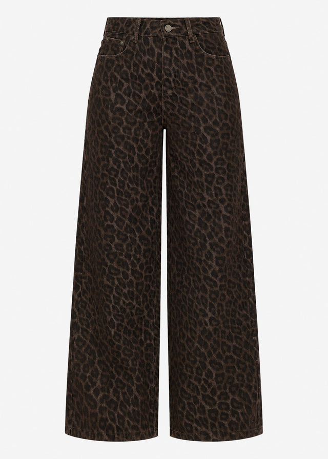 Wide-Leg-Jeans mit Leo-Muster - braun