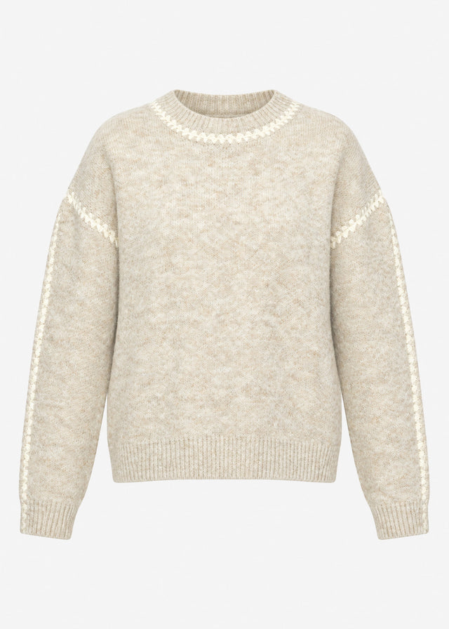 Jumper with decorative stitching and wool blend - beige-off-white