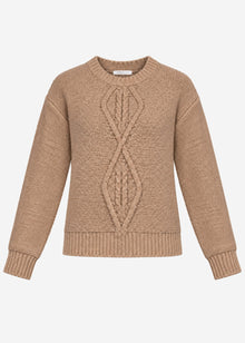 Fluffy knit jumper with cable knit - brown