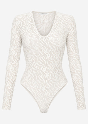 Long-sleeved bodysuit with textured pattern - off-white