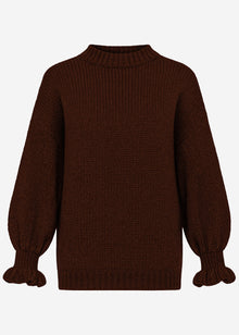 Knit jumper with ruffle sleeves - brown