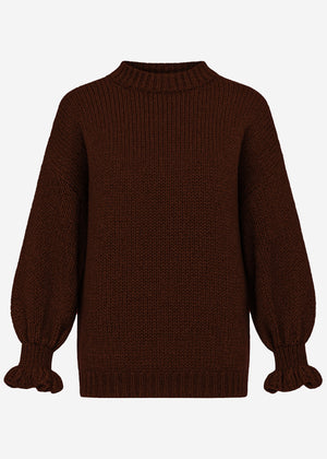 Pullover mit Volantärmeln - braun