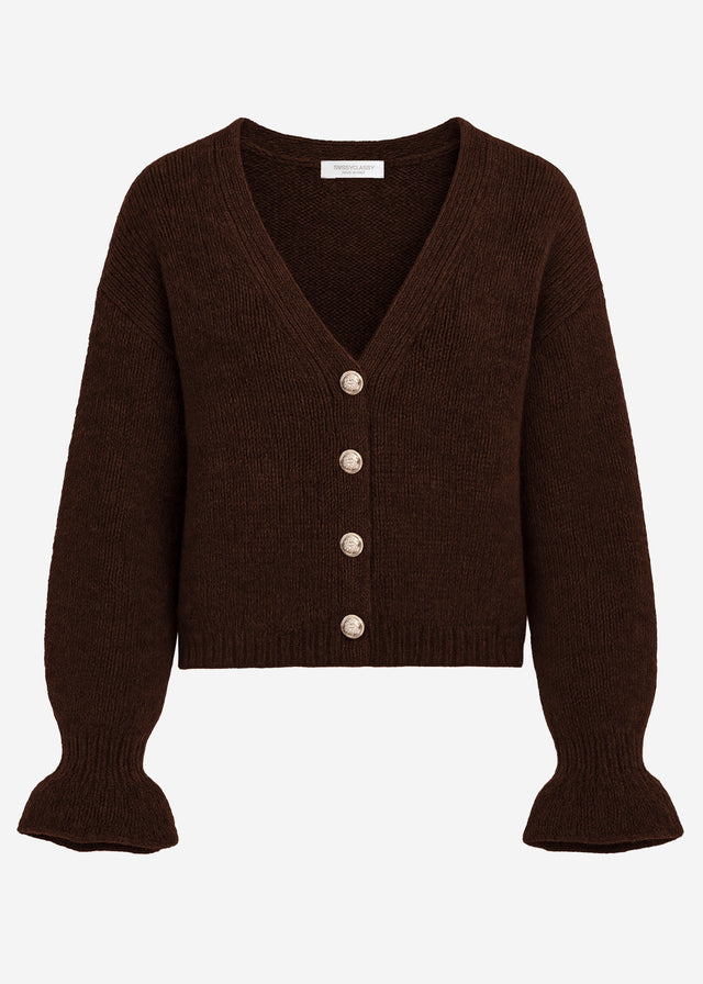 Cardigan mit Volants - braun