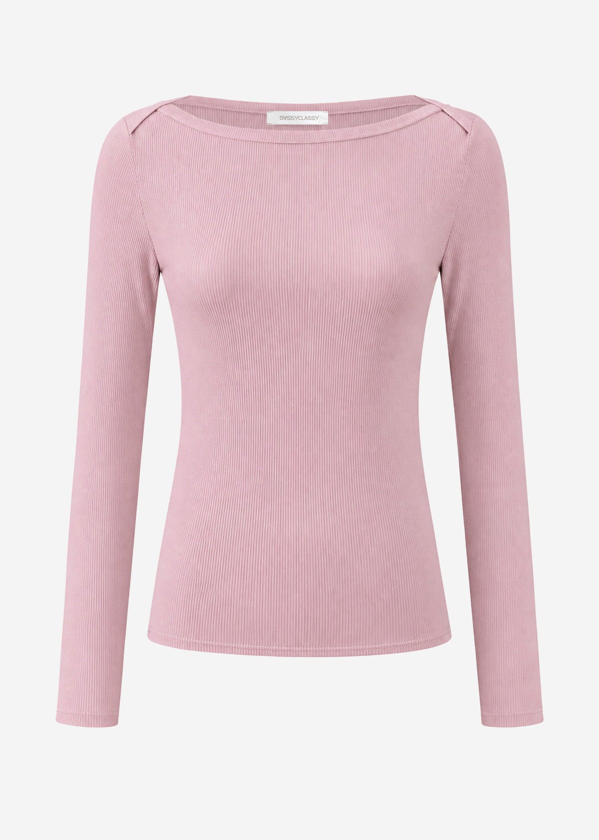 Long-sleeved shirt with boat neckline - dusky pink