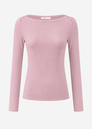 Long-sleeved shirt with boat neckline - dusky pink