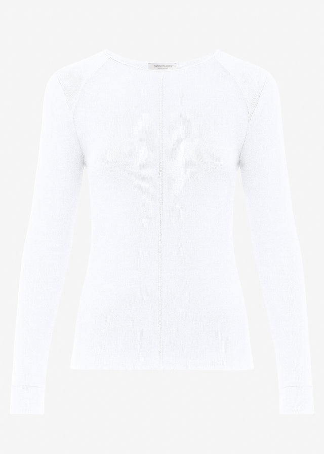 Long-sleeved top with decorative stitching - white