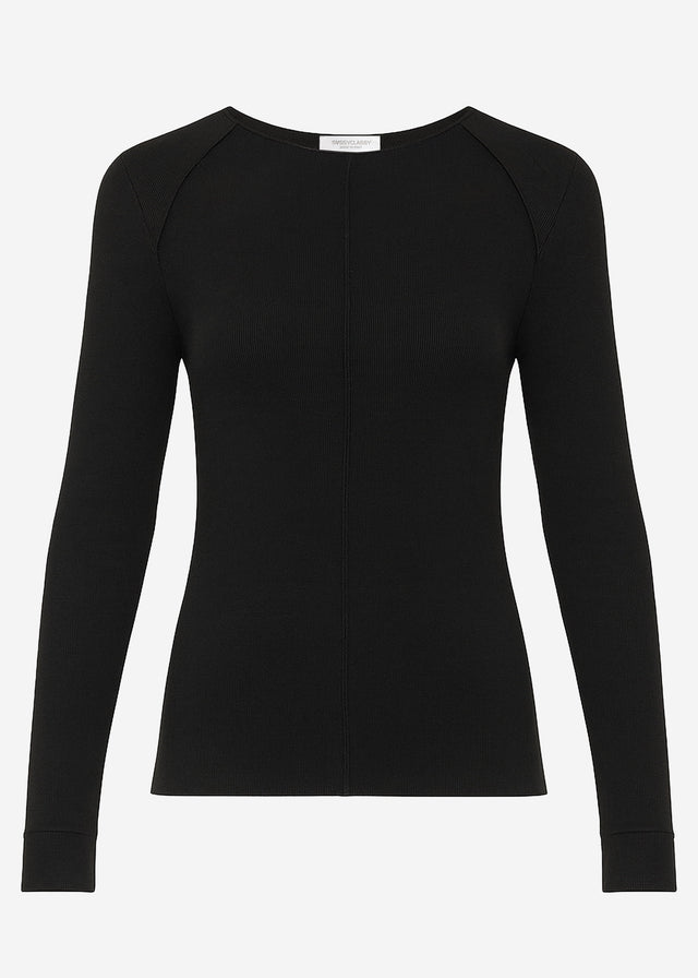 Long-sleeved top with decorative stitching - black