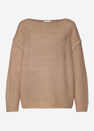 Oversized sweater with round neckline - taupe