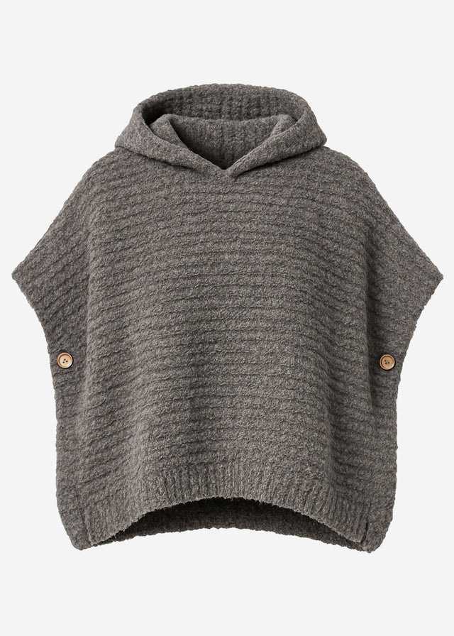 Bouclé Pullunder mit Kapuze - taupe