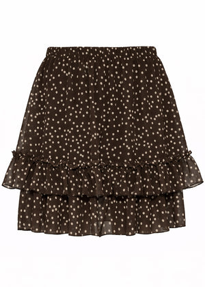 Short flounce skirt with dots - brown