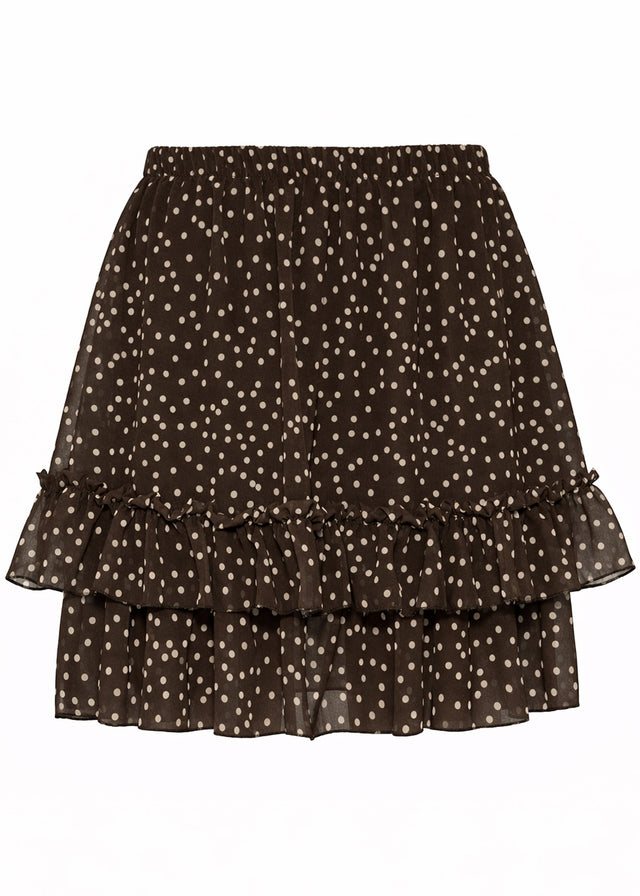 Short flounce skirt with polka dots - beige brown