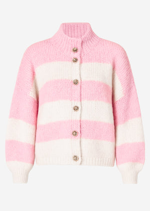 Striped oversized cardigan with decorative buttons - pinkOff-white