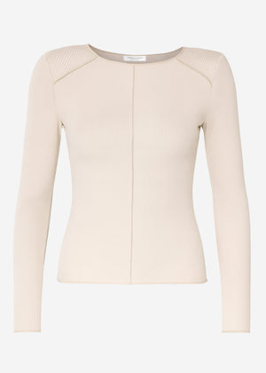Long-sleeved shirt with decorative stitching - beige