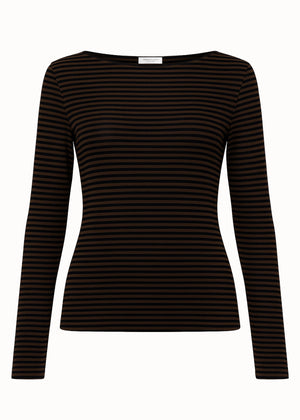Lightweight, slightly transparent long-sleeved shirt with cashmere blend—brown-black