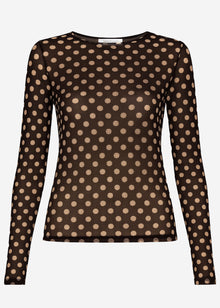 Leicht transparentes Langarmshirt mit Kaschmiranteil und Punkten - braun