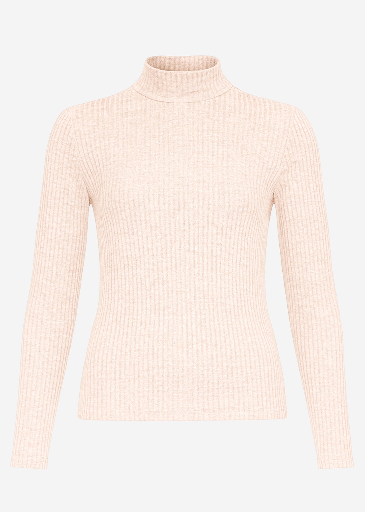 Ribbed long-sleeved shirt with stand-up collar - beige
