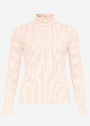 Ribbed long-sleeved shirt with stand-up collar - beige
