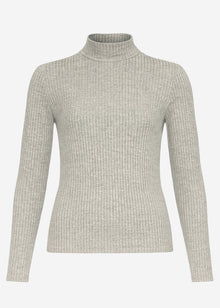 Ribbed long-sleeved top with funnel neck - grey