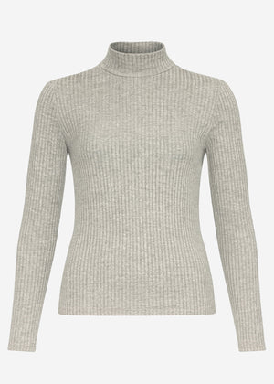 Ribbed long-sleeved shirt with stand-up collar - gray