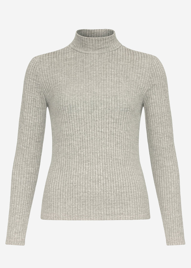 Ribbed long-sleeved top with funnel neck - grey