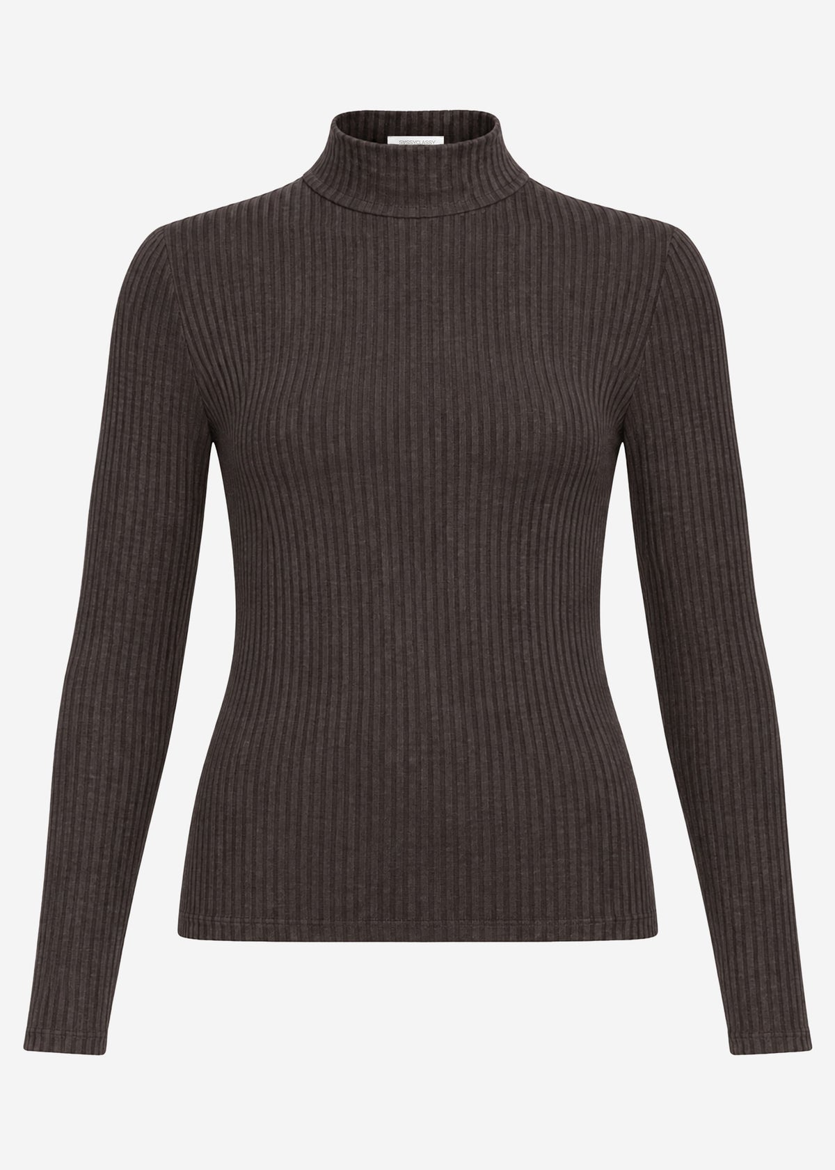 Ribbed long-sleeved shirt with stand-up collar - brown
