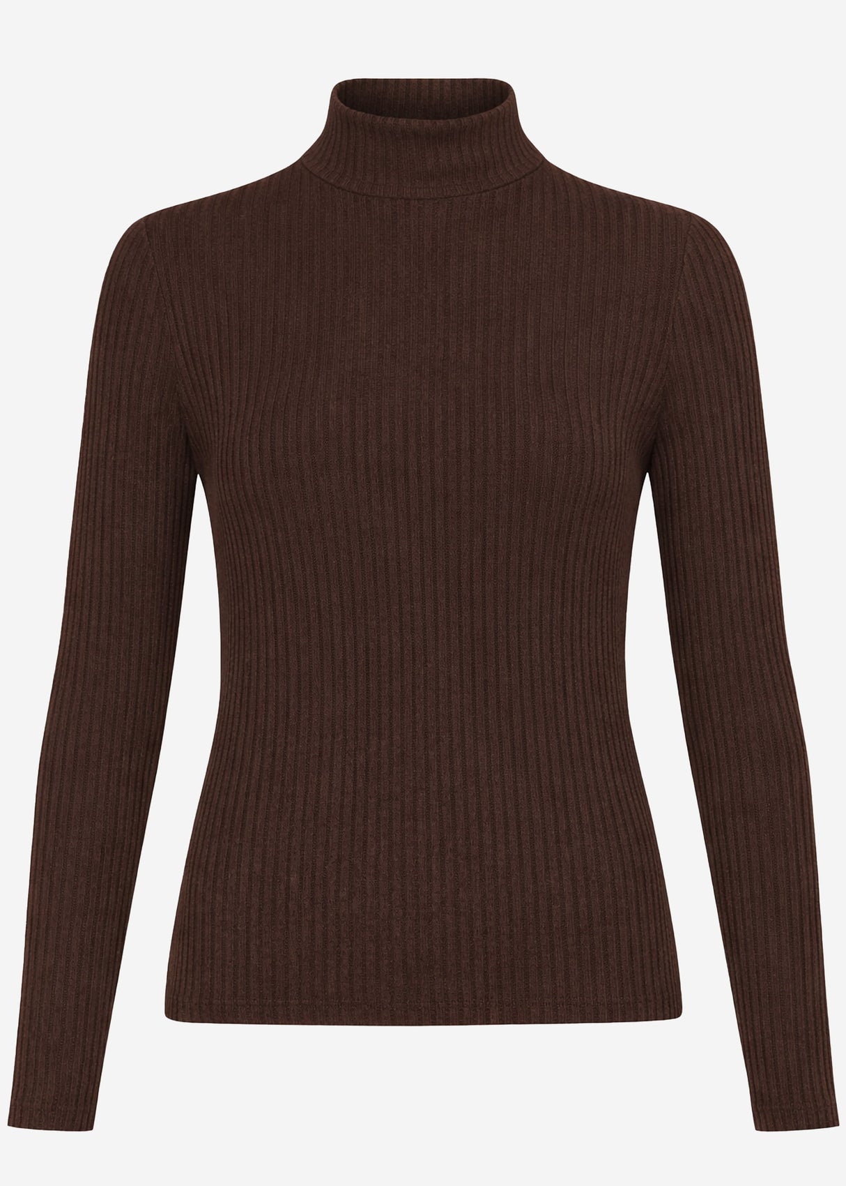 Geripptes Langarmshirt mit Stehkragen - braun