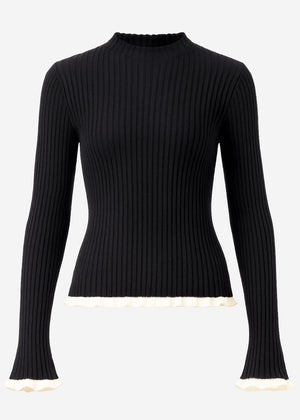 Ribbed knit top with contrasting inserts - black