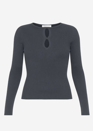 Ribbed knit top with cutouts - gray