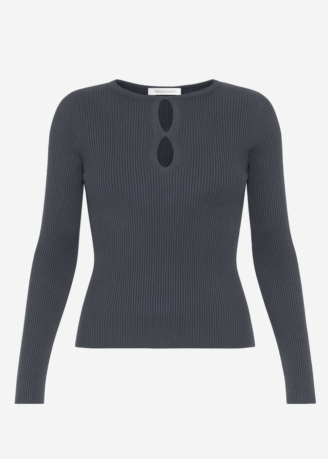 Rippstrickoberteil mit Cut-Outs - grau