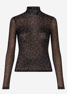 Mesh long-sleeved top with leopard print - grey