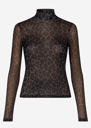 Mesh long-sleeved shirt with leopard print - gray