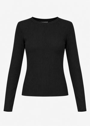 Langarmshirt in Rippstruktur - schwarz