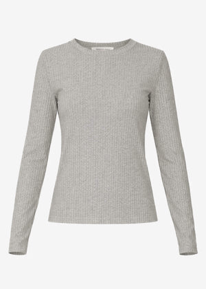 Langarmshirt in Rippstruktur - grau meliert