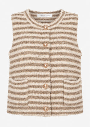 Gestreifte Bouclé-Weste mit Taschen - beige-offwhite