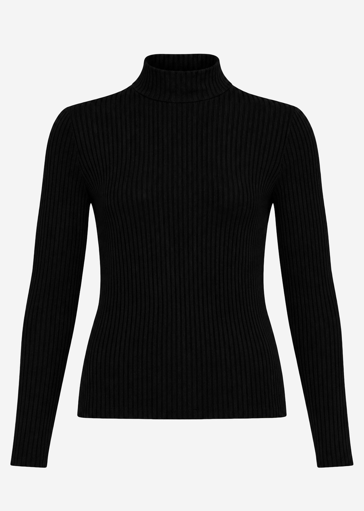 Geripptes Langarmshirt mit Stehkragen - schwarz