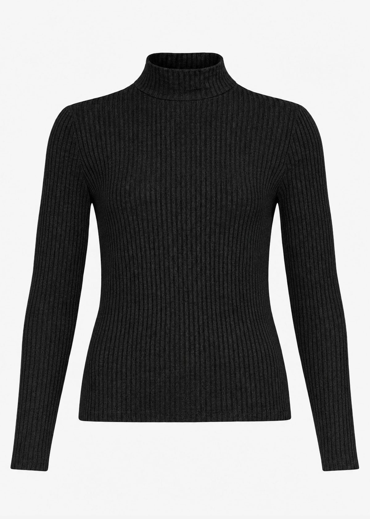 Ribbed long-sleeved shirt with stand-up collar - black