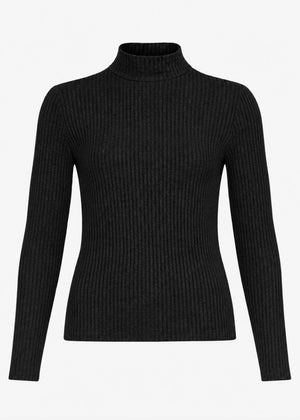 Ribbed long-sleeved shirt with stand-up collar - black