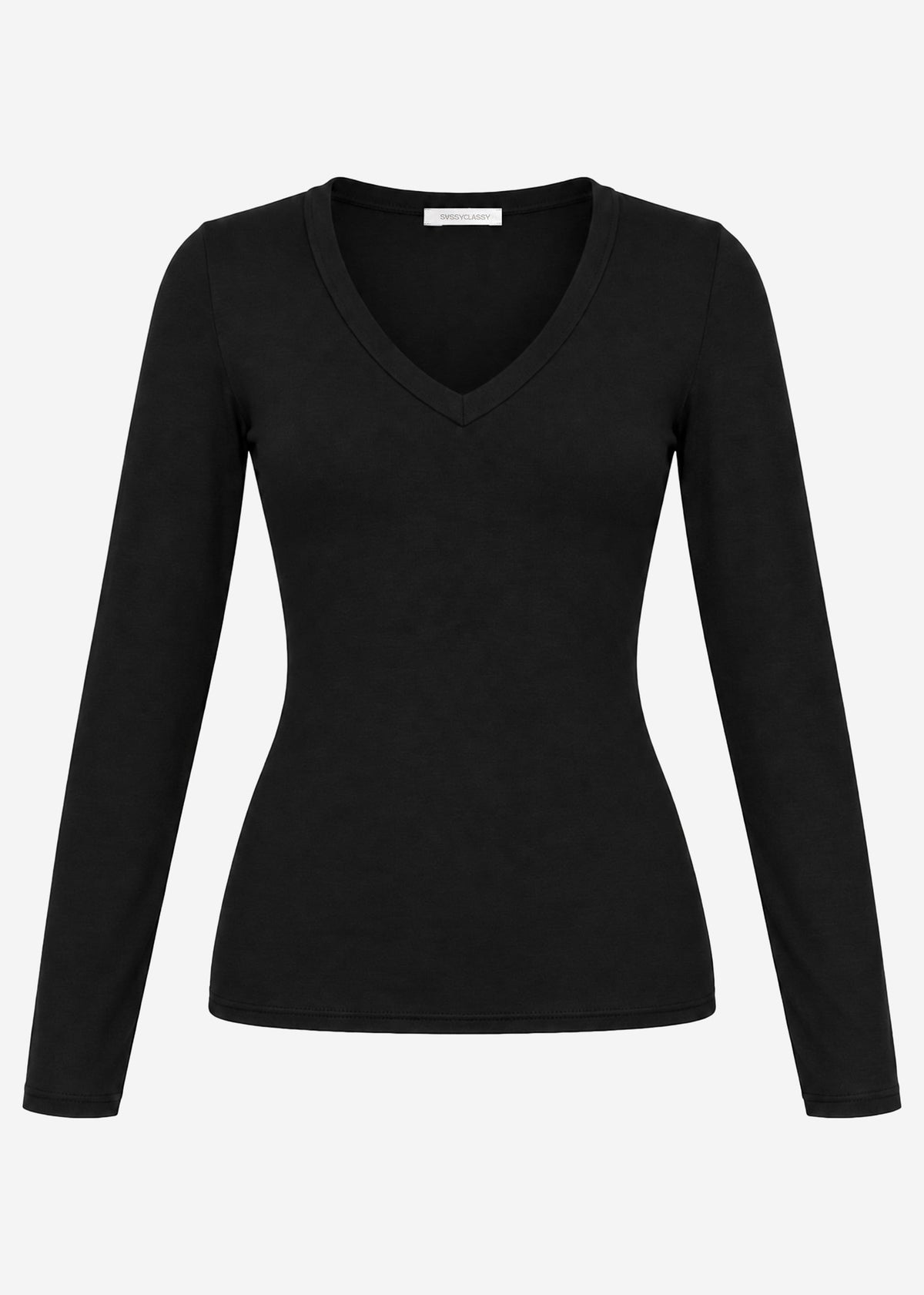 Langarmshirt mit V-Ausschnitt - schwarz