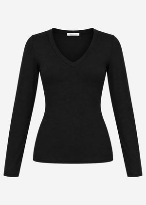 Langarmshirt mit V-Ausschnitt - schwarz