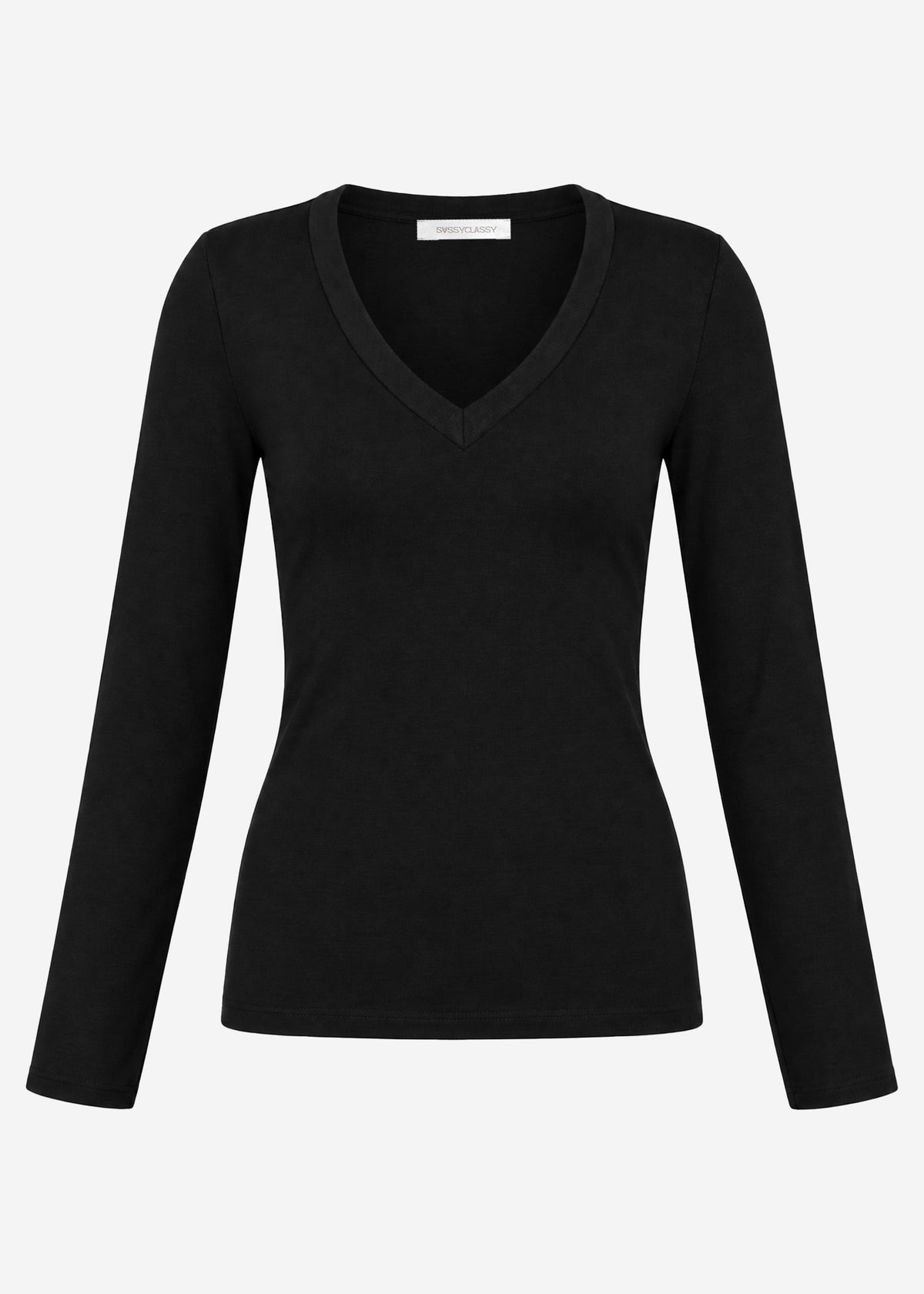Langarmshirt mit V-Ausschnitt - schwarz