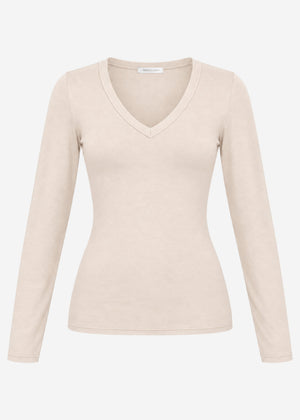 Langarmshirt mit V-Ausschnitt - offwhite