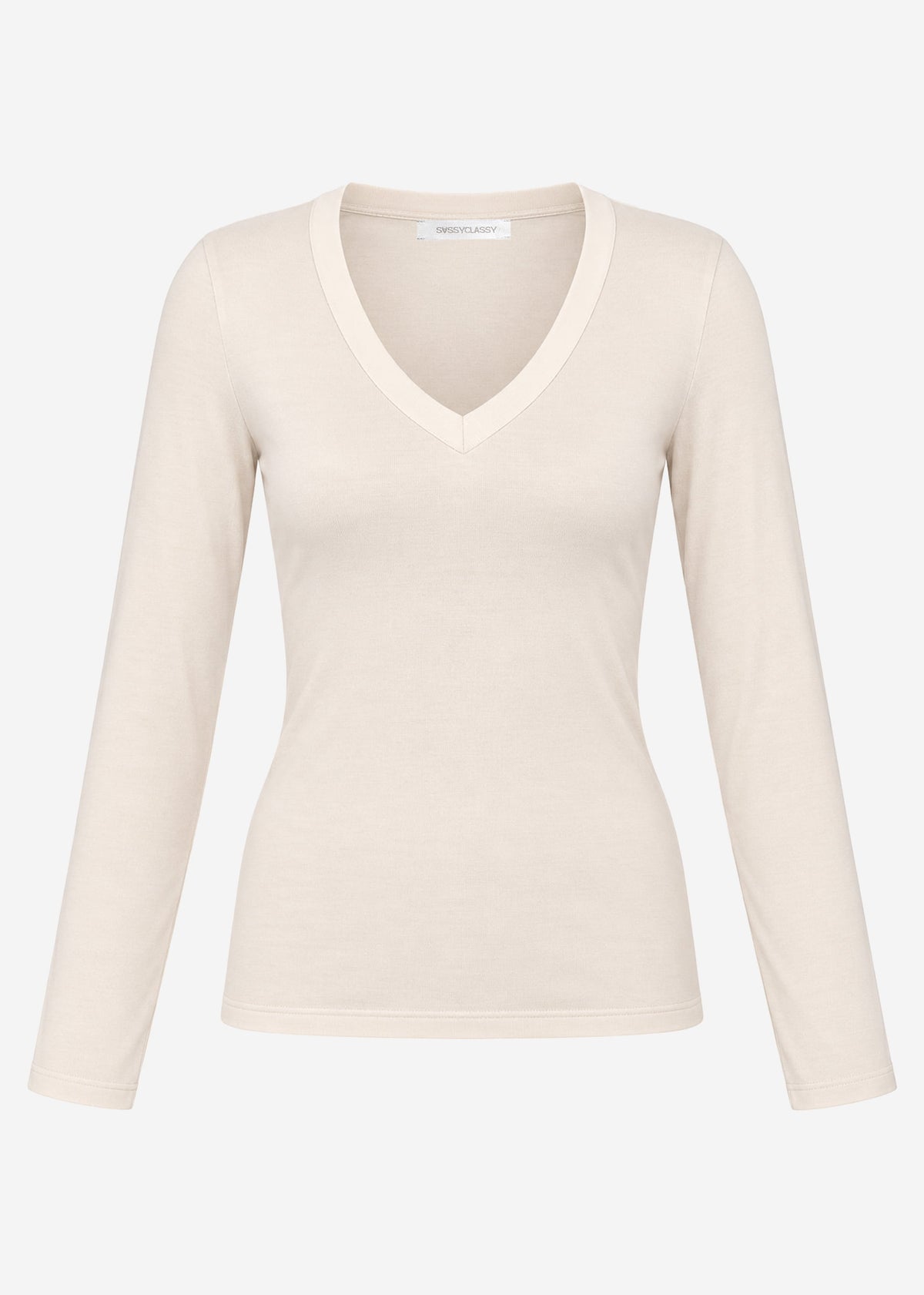 Langarmshirt mit V-Ausschnitt - hellbeige