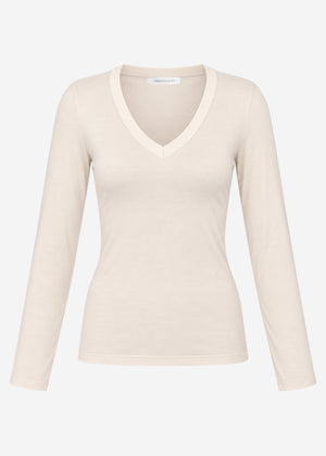 Langarmshirt mit V-Ausschnitt - hellbeige