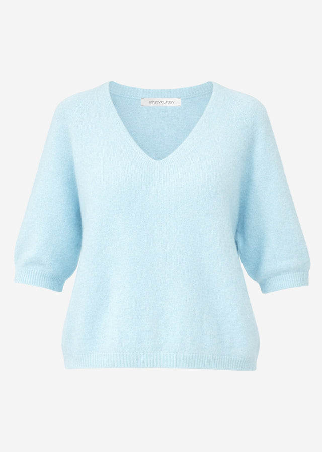 Knit top with V-neck - light blue