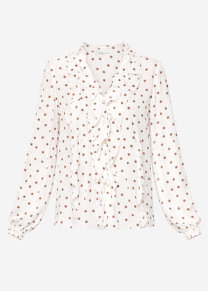 Chiffon blouse with ruffles and polka dot pattern - off-white