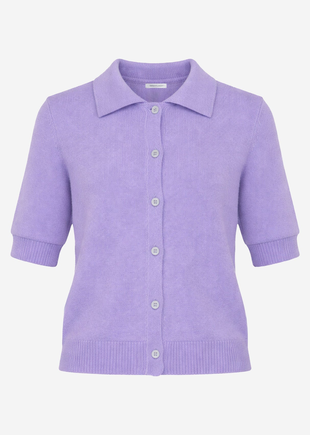 Cardigan with collar and elbow-length sleeves - lilac