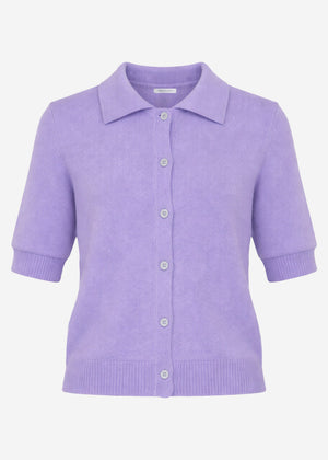 Cardigan with collar and elbow-length sleeves - lilac