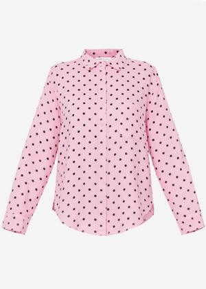 Oversize Musselin Bluse mit braunen Punkten - rosa