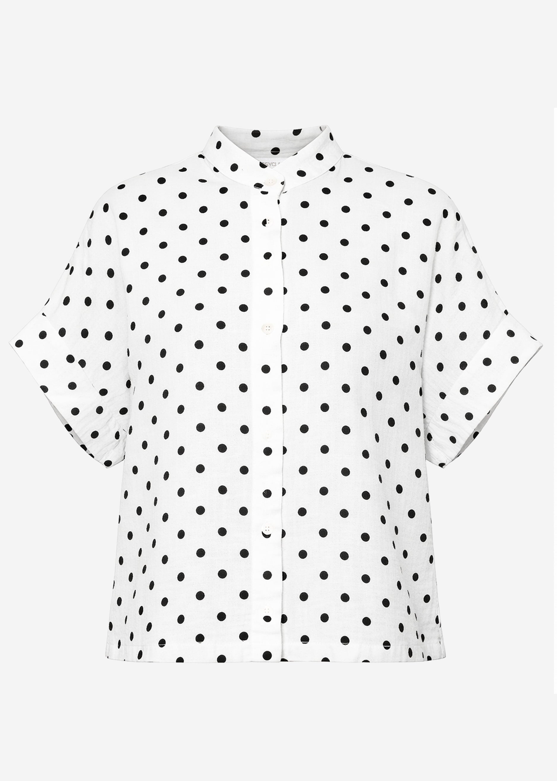 Muslin blouse with attached short sleeves and dots - off-white